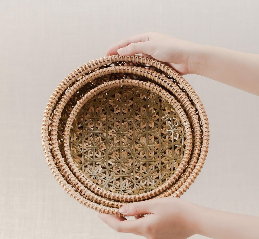 Woven Basket with Handle, Vietnam Traditional Handmade Rattan Wicker  Storage Basket – Silvia Home Craft