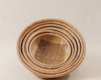 Set of 3 Round Bamboo Knitting Baskets | Vietnamese Handmade Bamboo Basket | Traditional Basket | Viet Basket | Kitchen Storage