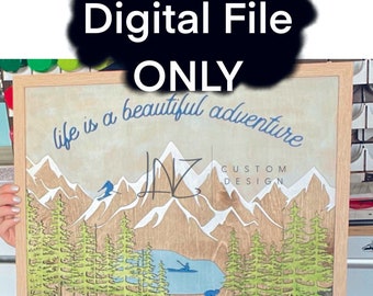 3D Layered Mountain View Laser Cut File SOLO file DIGITALE - SVG - dxf - lbrn2