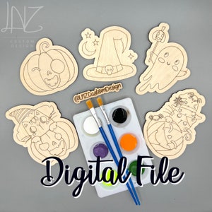 DIGITAL Halloween DIY Paint Kit Set | süße Halloween Tiere Kätzchen Kürbis Geist Hexe Hut | Laser Ready Digital Score & Cut File svg ai