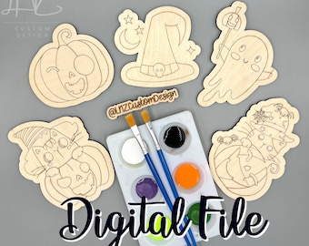 DIGITAL Halloween DIY Paint Kit Set / simpatici animali halloween gattino zucca fantasma strega cappello / Laser Ready Digital Score & Cut File svg ai