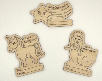 Digital Valentines Day Cards / Mermaid Unicorn and Shooting Star DIY Paint Kit Set / Laser Ready Digital Score & Cut File svg,