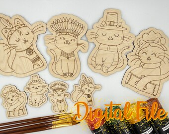 DIGITAL Fall Cats DIY Paint Kit Set / carino ringraziamento Pellegrino e indiani / Laser Ready Digital Score & Cut File svg ai