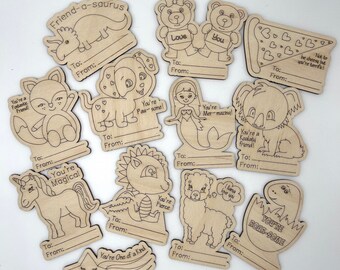 Pacchetto di 12 biglietti di San Valentino DIGITALI / Set di kit di pittura fai-da-te per animali carini / Laser Ready Digital Score & Cut File svg,