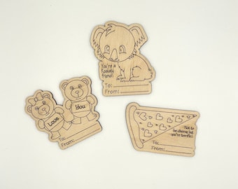 Digital Valentines Day Cards / Koala Teddy Bears Pizza DIY Paint Kit Set / Laser Ready Digital Score & Cut File svg,