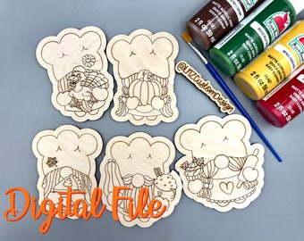 DIGITAL Thanksgiving Gnome DIY Paint Kit Set / cute thanksgiving gnomies foglie di zucca ghianda / Laser Ready Digital Score & Cut File svg ai