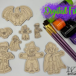 DIGITAL Halloween Zeichen DIY Malset Set | süßer Kürbis Frankenstein Vogelscheuche Fledermaus Dracula | Laser ready Digital Score Plotterdatei svg ai