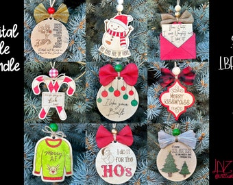 Pacchetto di 9 divertenti ornamenti natalizi SOLO file DIGITALI - ai - svg - dxf - lbrn2 - File laser Punny di Natale inappropriati