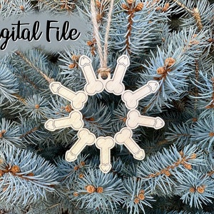 Funny Christmas NSFW dick flake Ornament DIGITAL file ONLY - ai - svg - dxf - lbrn2 - Inappropriate xmas Punny peen penis snowflake