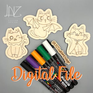 DIGITAL Halloween Cats DIY Paint Kit Set | cute halloween kitten bad ghost witch hat | Laser Ready Digital Score & Cut File svg ai