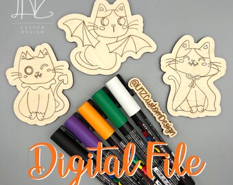 DIGITAL Halloween Cats DIY Paint Kit Set / carino gattino halloween cattivo fantasma strega cappello / Laser Ready Digital Score & Cut File svg ai