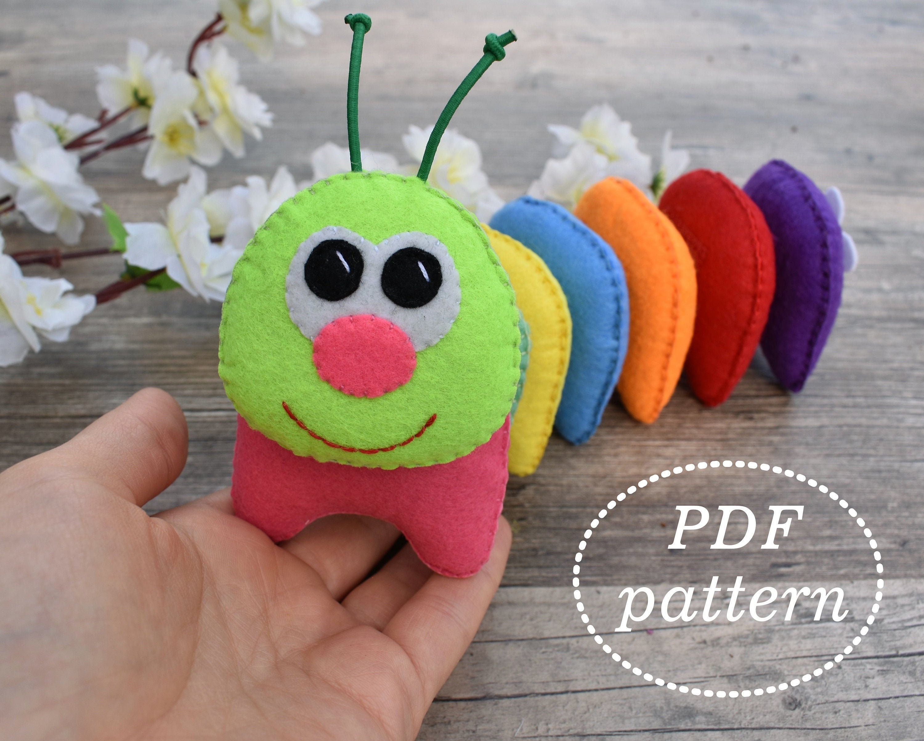 Felt caterpillar toy PDF Pattern Rainbow caterpillar Felt Etsy