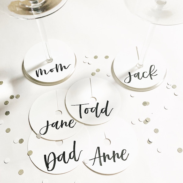 personalized wine glass charm, personalized place card, modern table decor, wine glass marker