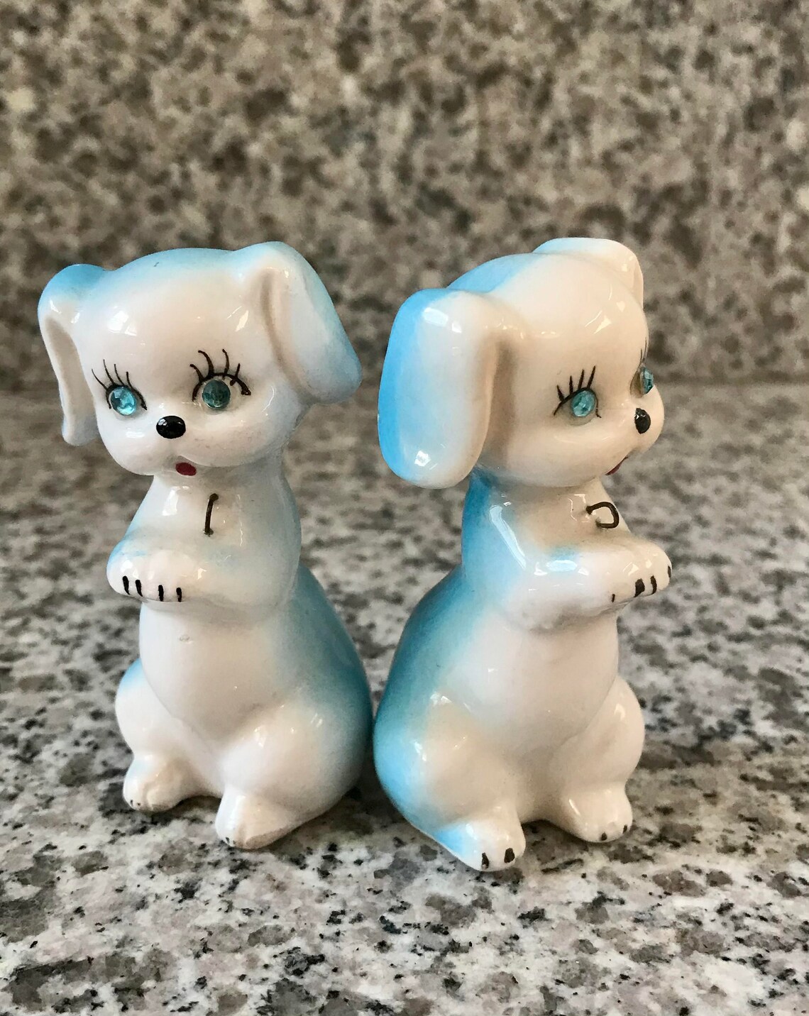 Pair of Vintage Ceramic Puppy Figurines Rhinestone Eyes Etsy