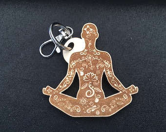 At Peace Keychain, Yoga Keychain, Yoga Gift, Yoga Purse Charm, At Peace, Yoga, Woke, Engraved Keychain