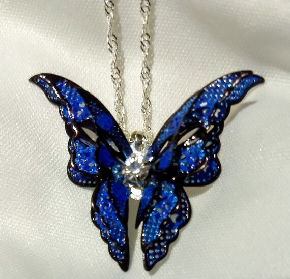 Dark Blue \u0026 Black Butterfly Necklace - Etsy