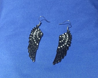 Dark Gray/Black Angel Wing Earrings
