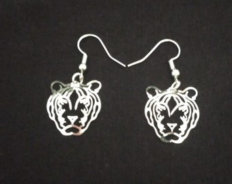 Stainless Steel Domed Tiger Face Earrings