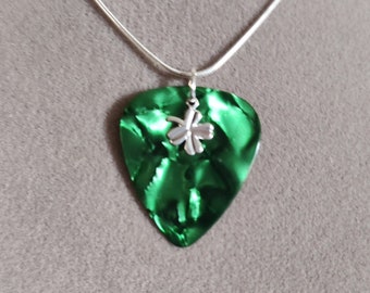 Four Leaf Clover Charmed Guitar Pick Necklace