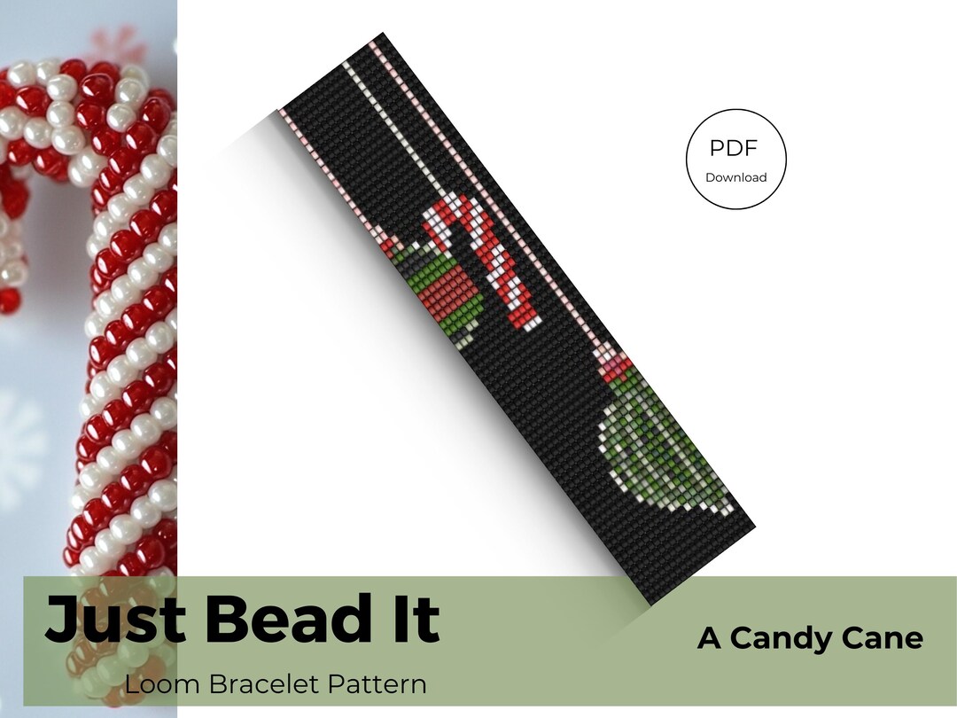 Candy Cane Ornament Themed Pattern | Loom Beading Bracelet | Cuff Bead ...