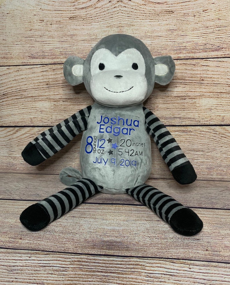 Birth Announcement Monkey Personalized Preemie Gift Birth Stat Baby Shower