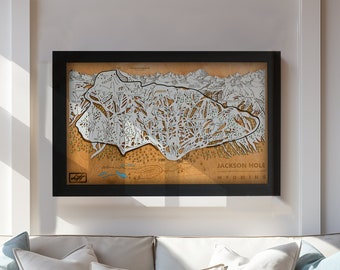 Jackson Hole Wooden Ski Map | Wyoming Ski Decor | Mountain Art | Ski and Snowboard Gifts