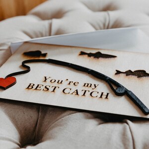 Fishing gift wooden card for valentine's day or anniversary