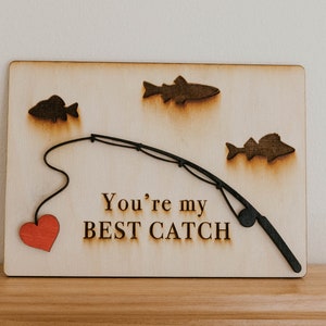 Fishing gift wooden card for valentine's day or anniversary