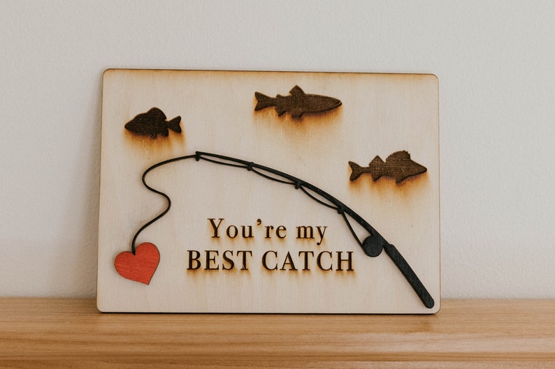 Fishing gift wooden card for valentine's day or anniversary