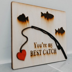 Fishing gift wooden card for valentine's day or anniversary