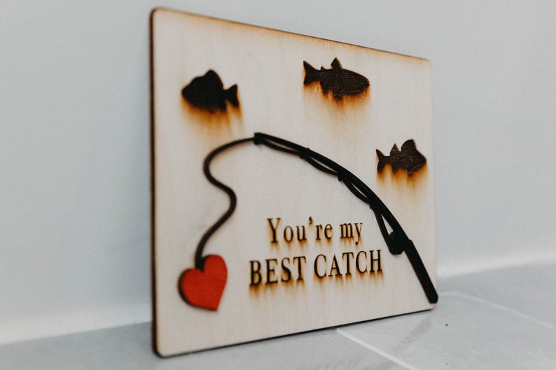 Fishing gift wooden card for valentine's day or anniversary