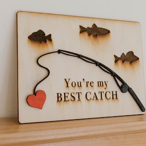 Fishing gift wooden card for valentine's day or anniversary