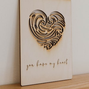 Valentinstag Karte | Karte aus Holz | Einzigartige Karte | Du hast mein Herz | Niedliche Karte