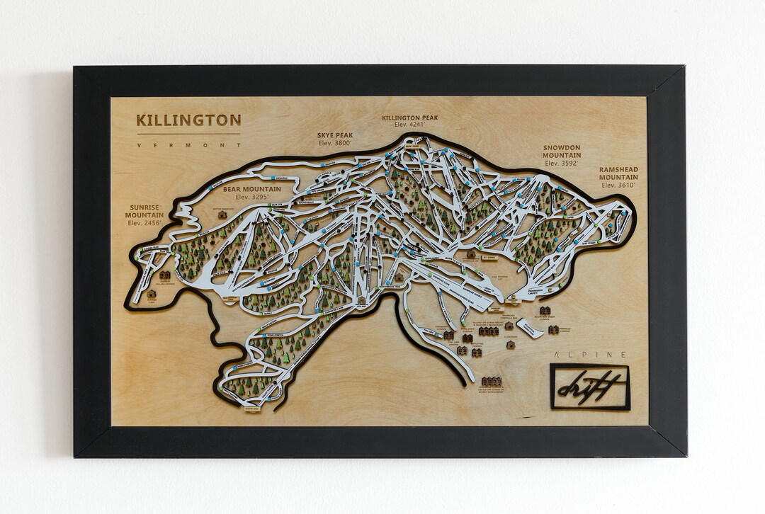 Killington Wooden Ski Map | Gift for Skiers | Gift for Snowboarders ...