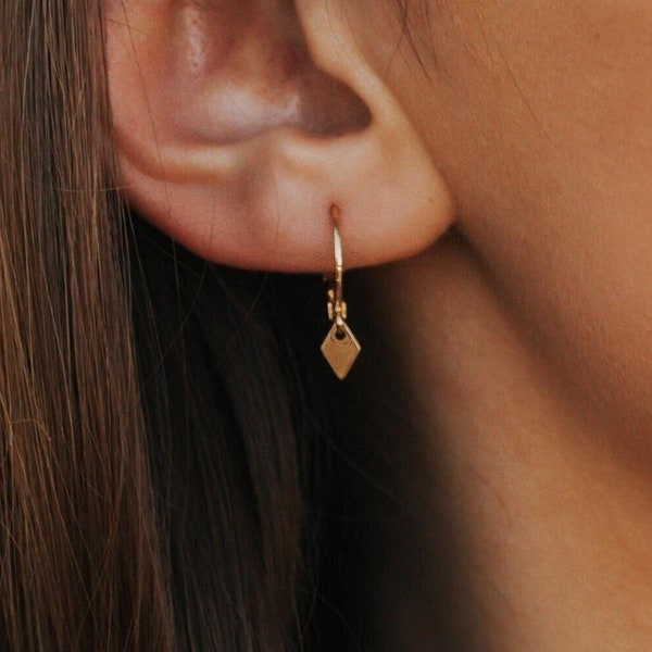 14k Gold Filled Mini Hoop Earrings, Huggie Hoops With Tiny Spike Dangles, Dainty Gold Hoops, Everyday Dangle Hoops, Minimalist Hoop Earrings