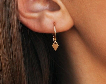 14k Gold Filled Mini Hoop Earrings, Huggie Hoops With Tiny Spike Dangles, Dainty Gold Hoops, Everyday Dangle Hoops, Minimalist Hoop Earrings