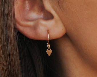 14k Gold Filled Mini Hoop Earrings, Huggie Hoops With Tiny Spike Dangles, Dainty Gold Hoops, Everyday Dangle Hoops, Minimalist Hoop Earrings