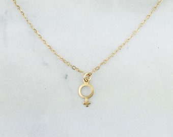 Female Symbol Charm Necklace, Sterling Silver or Gold Filled Venus Symbol Pendant Necklace, Empowerment Necklace, Dainty Charm Necklace