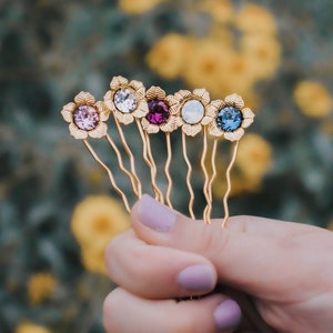 Flower Hair Pin, Flower Hair Clip, Crystal Hair Pin, Birthstone Birthday Gift, Birthstone Accessory Gift, Unique Birthday Gifts For Her