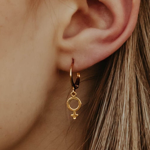 Feminist Earrings Female Symbol Hoop Earrings Venus Symbol Etsy