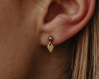 Tiny Spike Earrings, Gold Filled Earring Dangle, Earring Stud with Charm, Mini Drop Earring, Minimalist Charm Earring, Dainty Stud For Mom