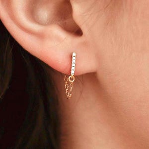 Diamant Ketten Ohrringe, Zierliche Stab Ohrstecker, Minimalistische Gold Ketten Ohrringe, Perfekte Einfache Ohrringe für sie, Jeden Tag Ohrringe Geschenk