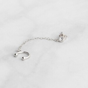 Diamond Stud Chain Ear Cuff, Minimalist Gold Chain CZ Earrings, CZ Stud with Chain to Cuff, Dainty Chain Ear Cuff Gift for Friend, Everyday