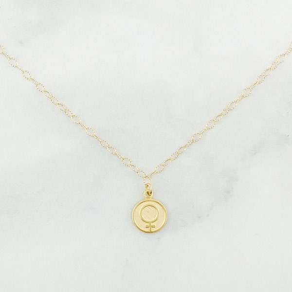 Feminist Necklace, 14k Gold Filled or Sterling Silver, Female Symbol Charm Necklace, Venus Symbol Gold Necklace, Dainty Layering Necklace