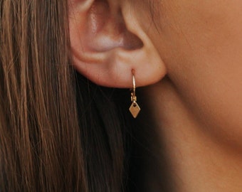 14k Gold Filled Mini Hoop Earrings, Huggie Hoops With Tiny Spike Dangles, Dainty Gold Hoops, Everyday Dangle Hoops, Minimalist Hoop Earrings