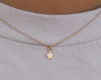 Tiny gold star necklace, mini star necklace, dainty celestial necklace, layering chain necklace, dainty star choker in 14k gold filled, gift