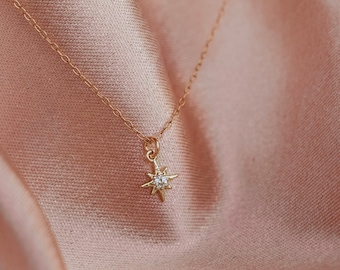 Dainty Star Charm Necklace, Celestial tiny Necklace, Gold Filled Necklace, Diamond North Star Necklace, Bridal Party Necklace Gift Sets