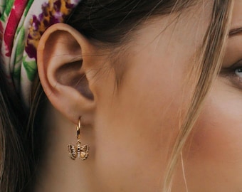 Butterfly Earrings, Butterfly Charm Hoop Earrings, Small Butterfly Huggies, Mini Hoop Dangle Earrings, Hoop Earrings in 14k Gold-Filled