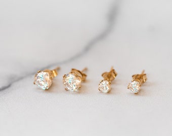 14k Gold Filled CZ Stud Earrings, Gold Dainty Diamond Studs, Bridesmaid Earrings Gift, Simple CZ Studs, Gift For Wife, Gift For Girlfriend