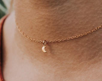 Tiny Moon Necklace, Thin Gold Simple Necklace, Trendy Gold Cable Chain, Everyday Wear Dainty Necklace, Dainty Layering Chain Necklace,